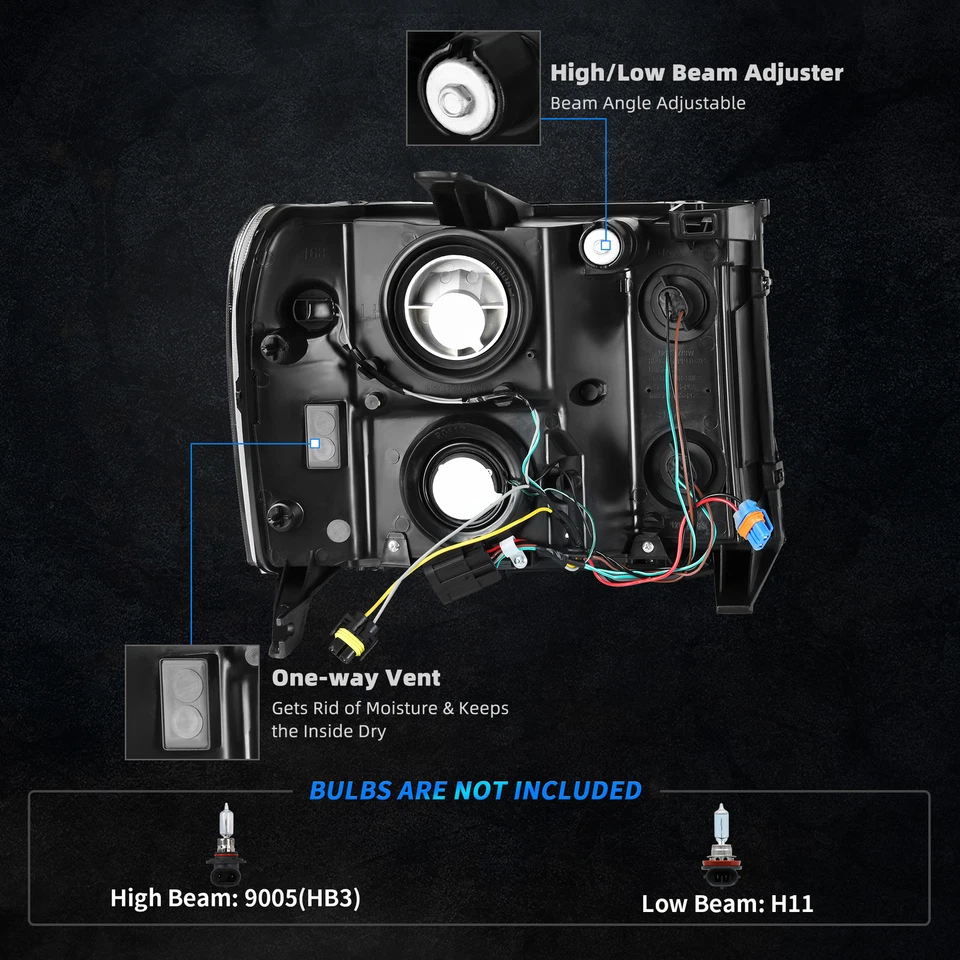 LED DRL Factory Headlights For 2007-2013 GMC Sierra 1500 2500HD 3500HD HeadLamps Foto 4 de 4