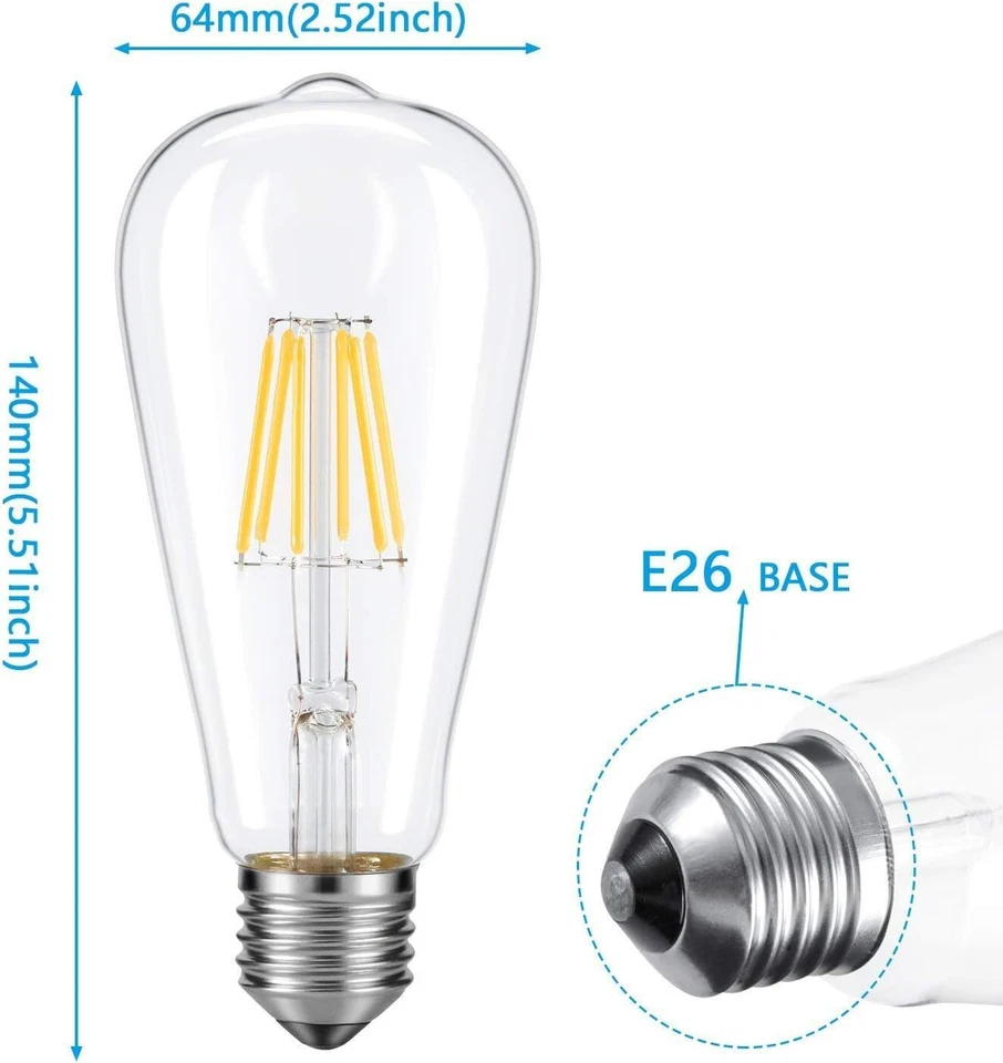 6 Pack Dimmable LED Bulb, 6W Squirrel Cage Filament Light Bulb, 2200k - Image 2 of 4
