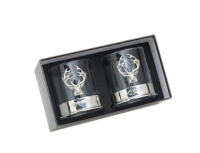 Atemberaubendes Zinn schottischer Hirsch Whisky Glas Becher Paar in Präsentationsbox