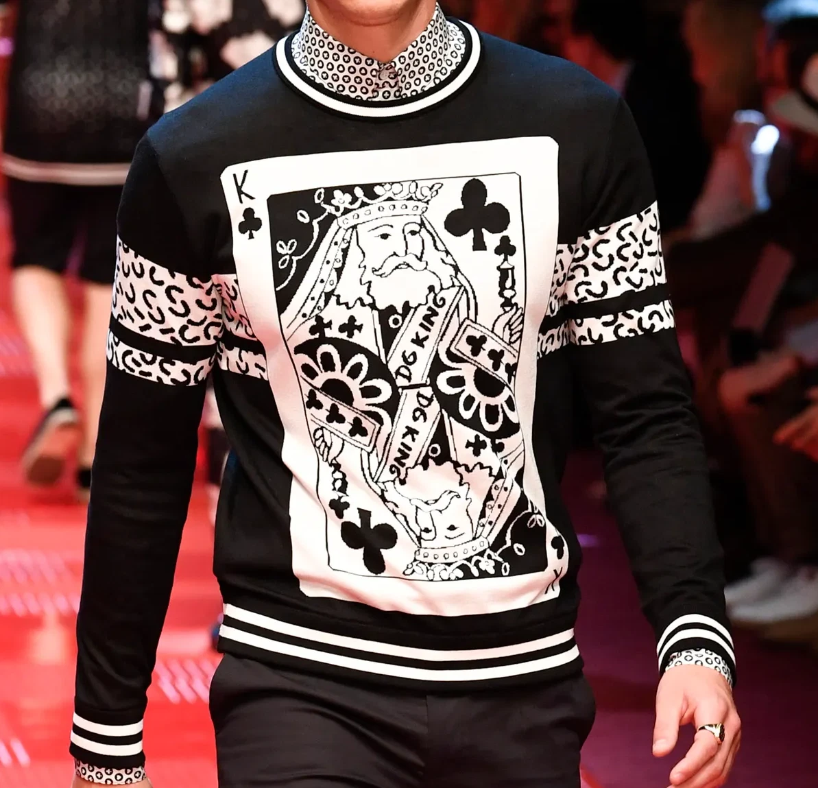 Dolce Gabbana Black White Silk King Of Clubs Sweater Size 44