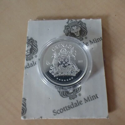 Eastern Carribean 2$ 2021 Grenada silver 99.9% 1 oz coin iwithn capsule (argent) - Photo 1/4