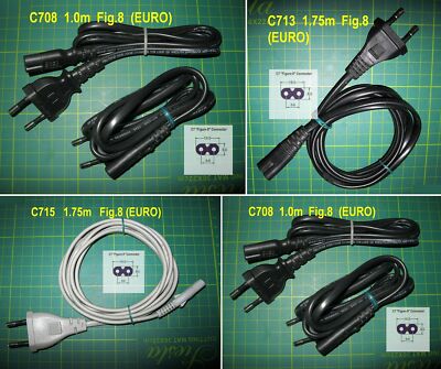 .... C7V01 1,0m-1,75m Stromkabel mit einem ''Abb.von 8'' Stecker + flacher EUROstecker(o)  