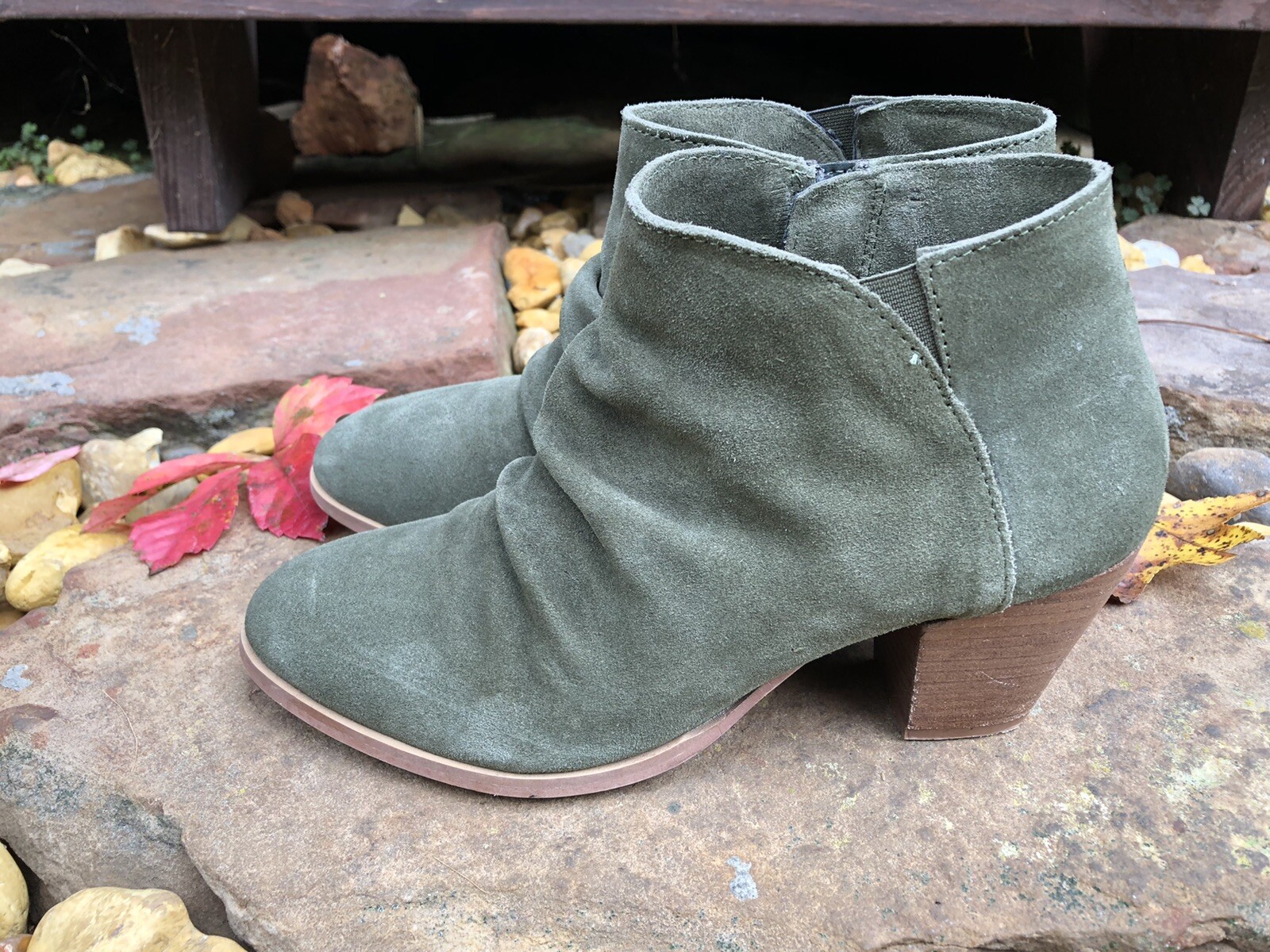 Diba Leather Suede Western Ankle Boot Women's Sz 8.5 Green