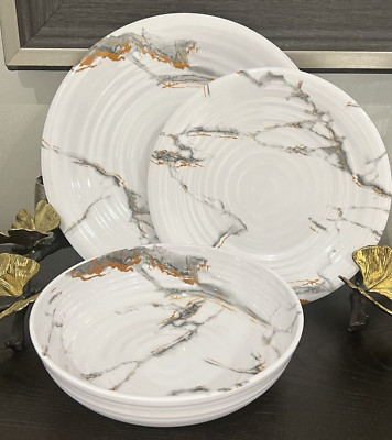 Elama Glossy Silvana Lightweight Melamine Dinnerware Set for 4