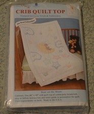 NEW  JACK DEMPSEY NEEDLE ART  CRIB QUILT TOP  BEAR ON THE MOON