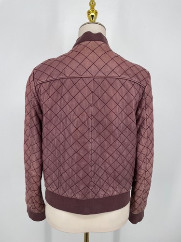 Halogen Womens size L Petite Bomber Burgundy Quilted Soft genuine Leather jacket - Picture 3 of 13