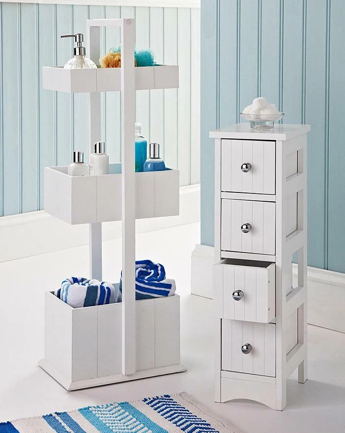 Bathroom Furniture White Slimline 4 Drawer Unit Cabinet Storage  Space-Saving