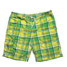 Chaps Ralph Lauren Swim Trunks Mens XLT Shorts Green Plaid Mesh Lined Polyester