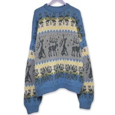 Maglione Vintage grigio e blu a fantasia invernale a girocollo anni 80 90 - Tagl