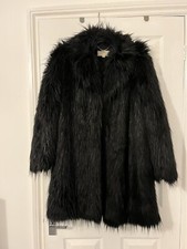 Michael Kors Oversized Belted Faux Fur Coat Black Jacket - Size Small