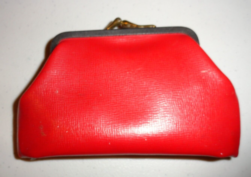 Vintage Red Vinyl Change Coin Purse Wallet 5 1/2" x 3 1/2"