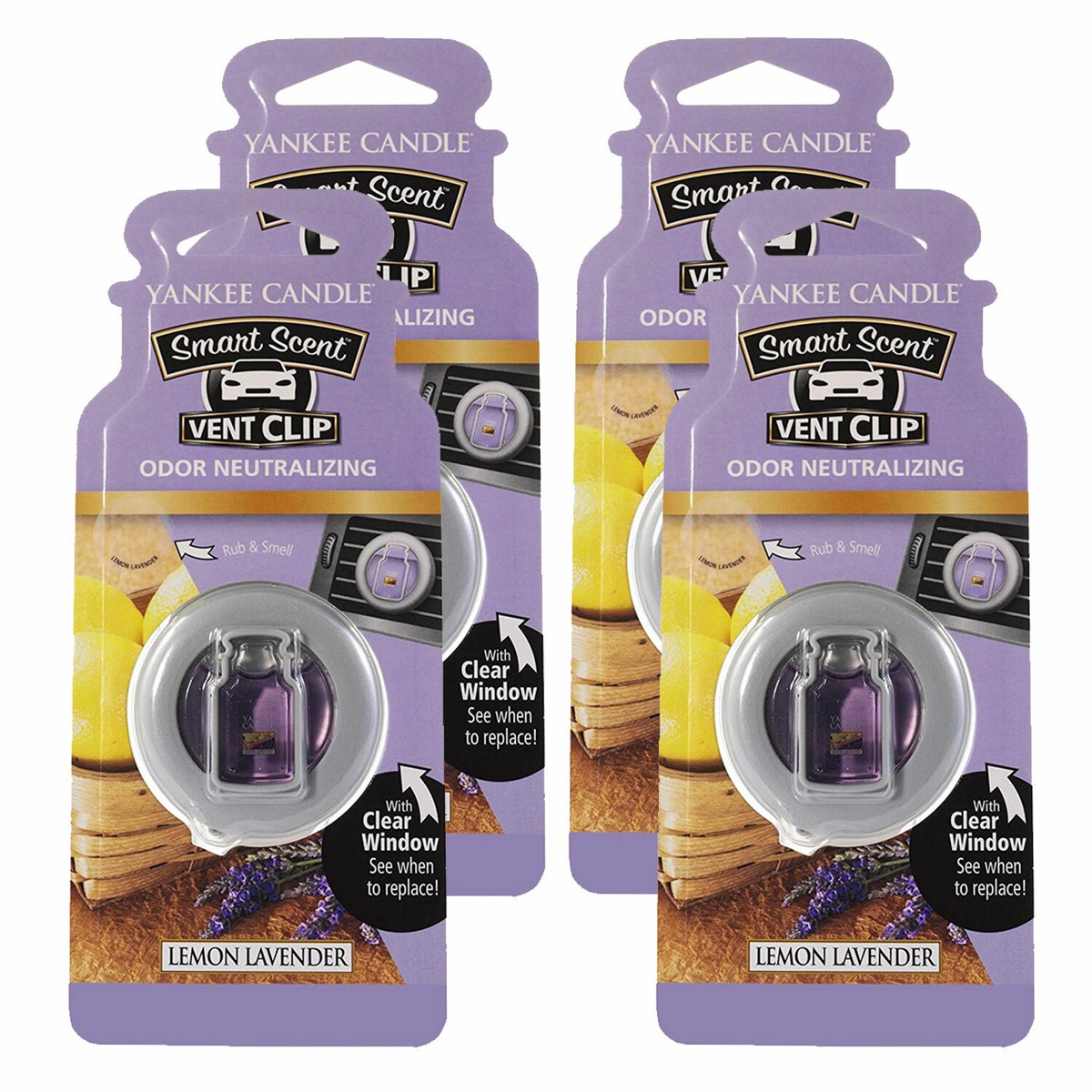 Yankee Candle Car Freshener Smart-Scent Vent Clips, 4-PACK (Lemon Lavender)
