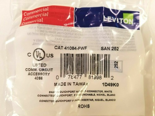 41084-FWF Leviton QuickPort F-Type Coax Adapter Nickel Plated, White - 50 COUNT - Picture 3 of 4