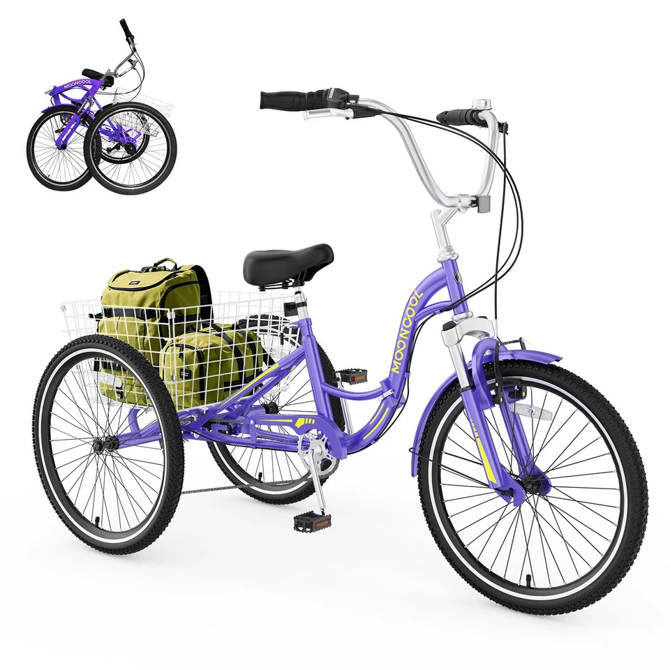 MOONCOOL Folding Adult Tricycle 24 Inch 3 Wheel Bike, Foldable Trike Men Women - Image 2 of 4
