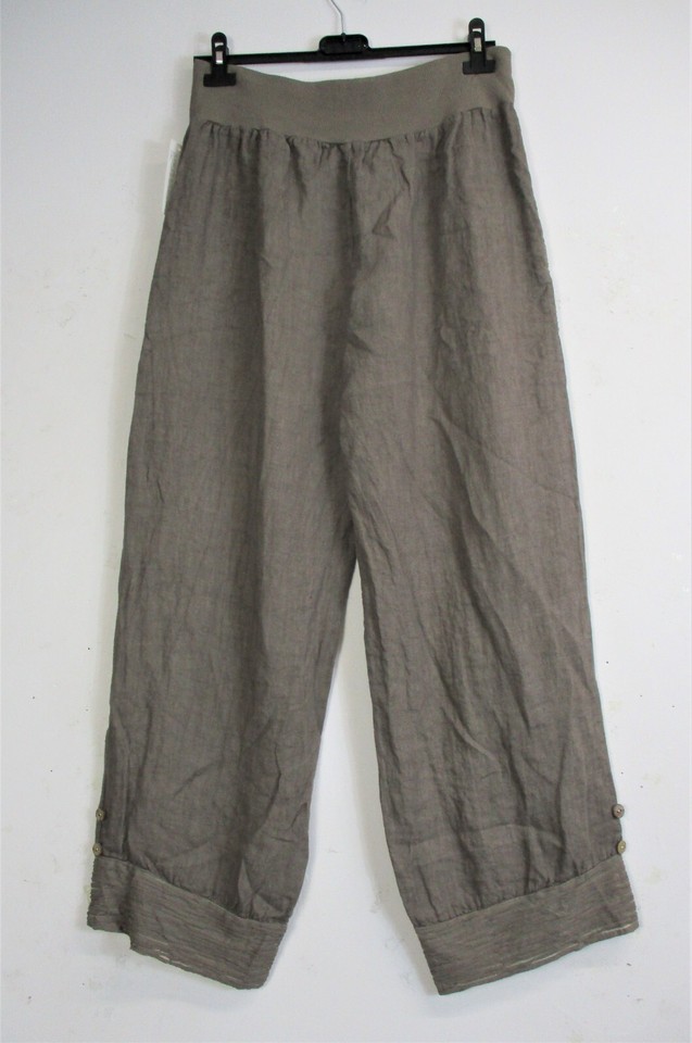 0250~ID COLLECTION Casual Unlined Linen Trousers with Laces