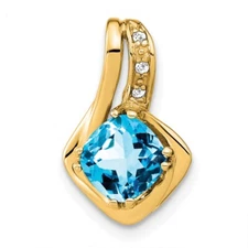 14K Yellow Gold Blue Topaz and Diamond Chain Slide Pendant