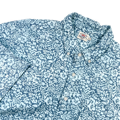 Faherty Shirt Men XL Teal Waters Hilo Print Button Down Hemp Stretch Breeze SS