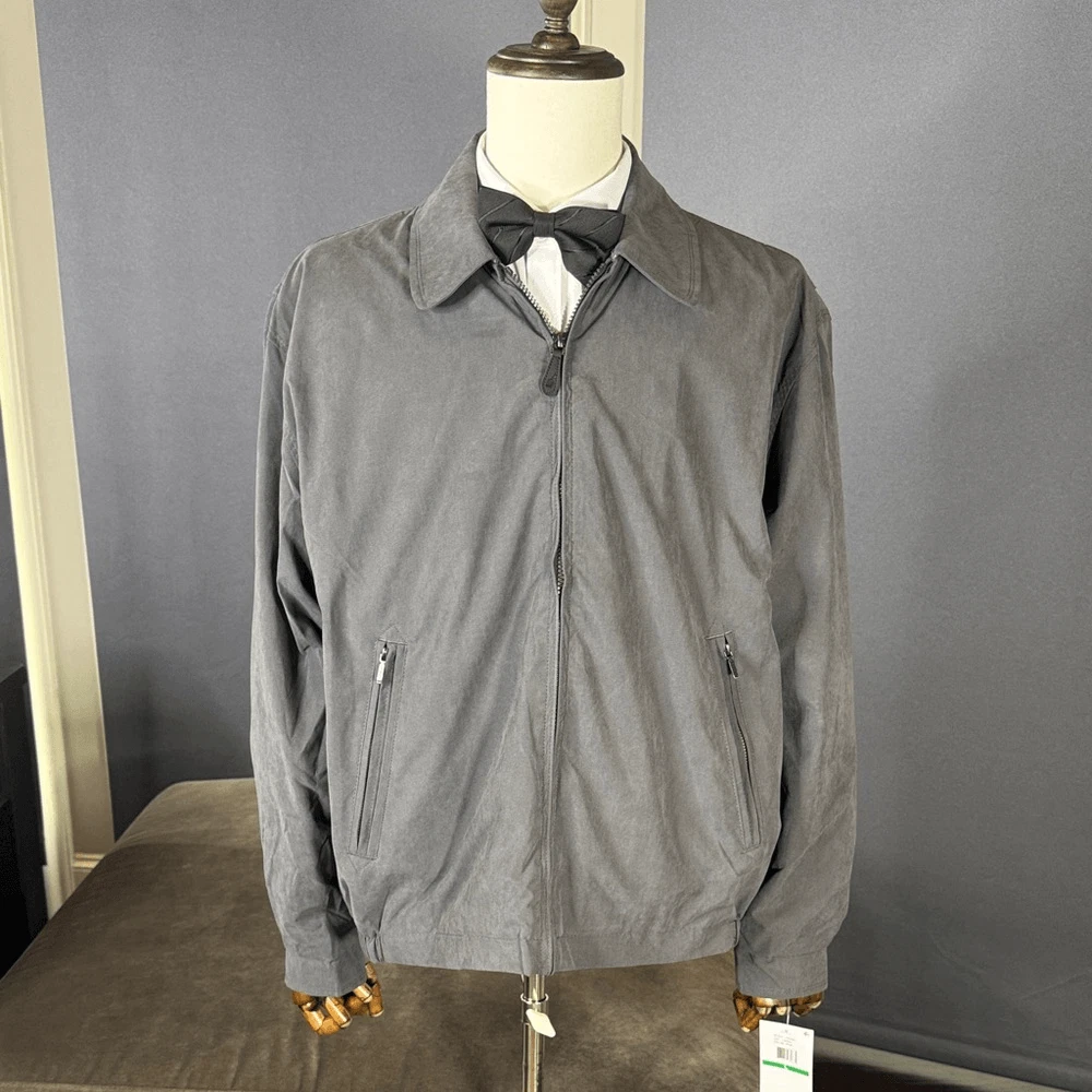 London Fog Men's Iron Gray Lightweight Zip Front Golf Jacket Size L NEW