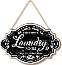Vintage Wood Laundry Room Decor Hanging Wall Sign Door Sign Farmhouse Rustic Wal