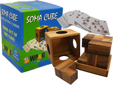Soma Cube Puzzle Wooden with 50 Playing Cards 3D Brain Teaser in a Large Size