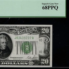 1928B $20 Federal Reserve Note Fr. 2052-J PCGS 68PPQ Superb Gem New (EEE)