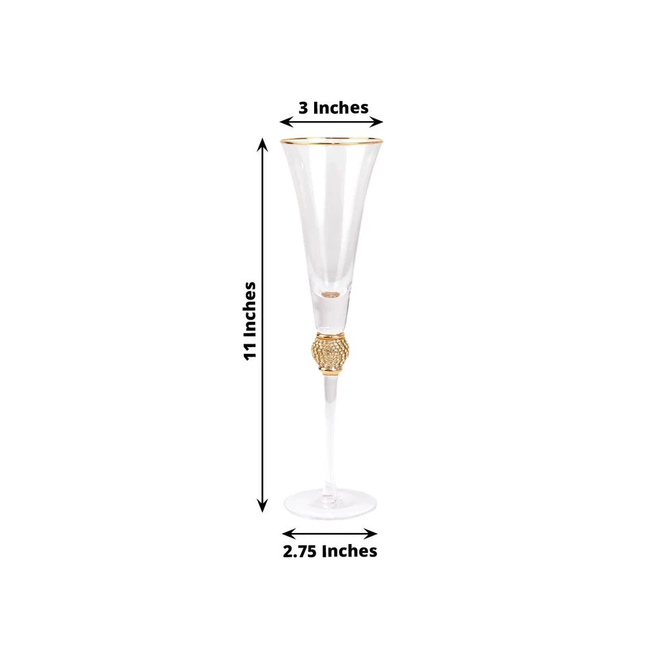 6 copas de flauta de champán transparentes diseño de borde dorado de 6 oz con pedrería tachonada Foto 4 de 4