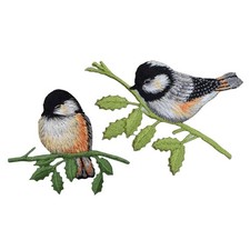 2-Pack Chickadee Applique Patch Set - Embroidered Bird  Branch Badges Iron On 