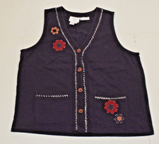 Vintage Vest Country Wear Casuals Size XL 2000 Navy Blue Stitched Flowers