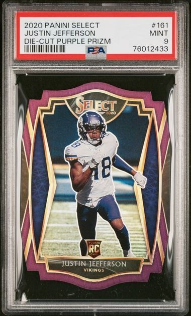 2020 Panini Select Justin Jefferson Purple Die Cut RC Vikings 161 PSA 9