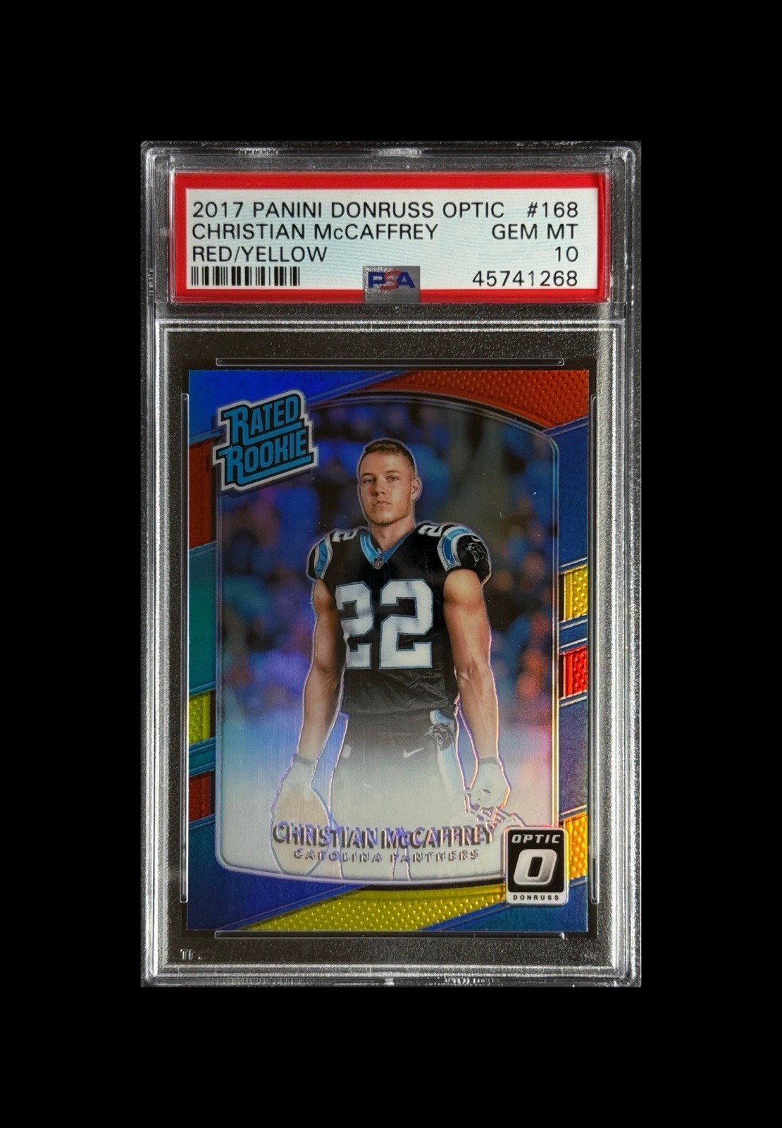 2017 Donruss Optic Red Yellow Christian McCaffrey #168 Rookie PSA 10 Gem Mint