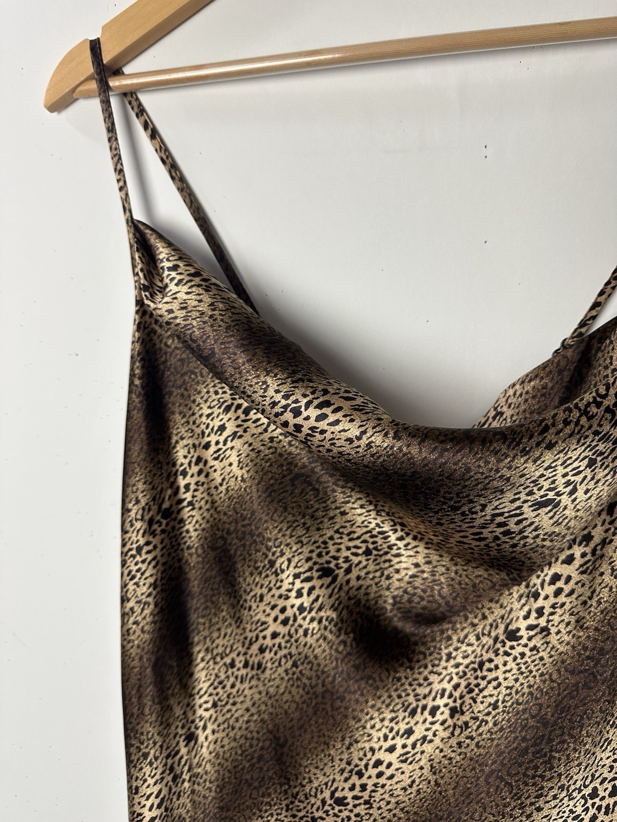 Vtg California Dynasty Maxi Slip Dress Leopard Satin Gown Straps Glam 90s Y2K XL