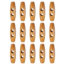 15pcs Wooden Toggle Buttons 40mm Double Hole Olive Sewing Button, Medium Brown
