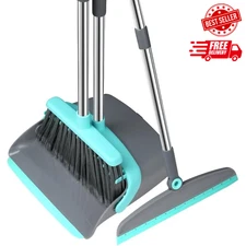 New Best Broom and Dustpan Set, Silicone Broom,Long Handle with Upright Standing