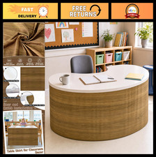 9FT Brown Wood Grain Table Skirt - Classroom Desk Cover, Farm Party Decor, Home