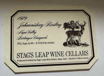 1979 Stag's Leap Wine Johannisberg Riesling Wine Label Napa, CA Label Only