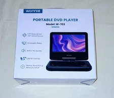 Wonnie W-703  Portable DVD Player   7" Swivel Screen Rechargeable Battery NIB