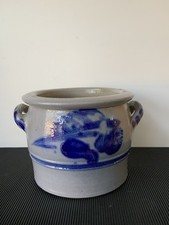 Sehr alter handgefertigter Schmalztopf Steingut Westerwälder Salzglasur 17cm