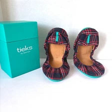 Tieks by Gavrieli Heritage Plaid Ballet Flats Size 8 Red Navy Blue EUC