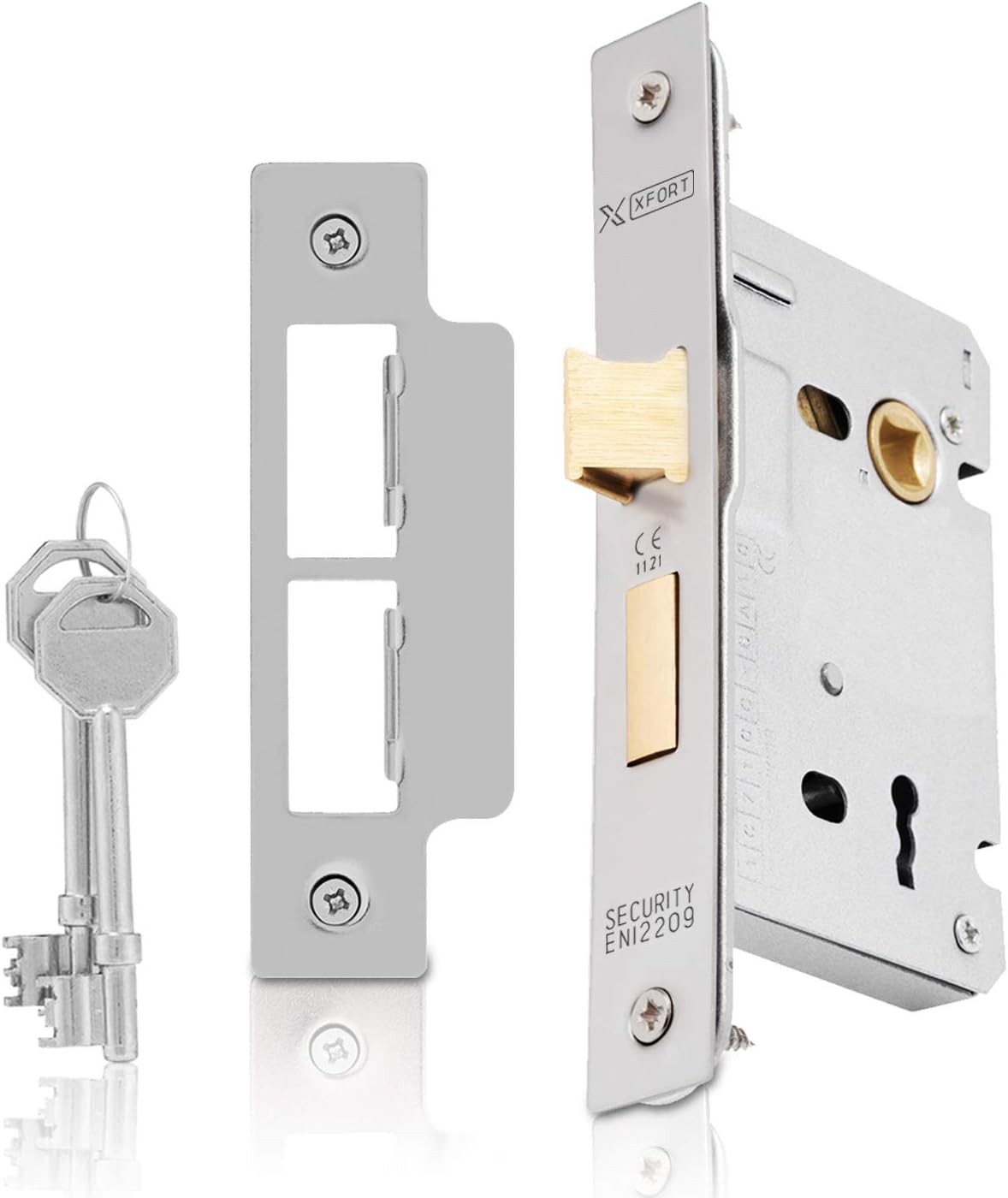 XFORT® 3 Lever Satin Chrome Mortice Sashlock 65mm, Door Lock with Key for Inte