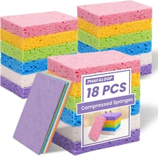 18 Pack Compressed Cellulose Sponges, 6 Color Assorted Kitchen Cleaning Sponges,