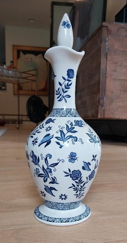 Coalport Porcelain Delft Style/Blue Onion Blue & White Liquor Decanter, 12"