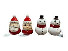 Two New Sets of Christmas Transpac Salt and Pepper Shakers Santa and Snowmen