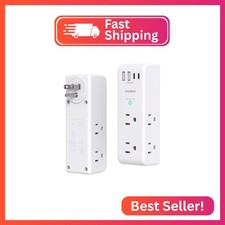 2 Pack Surge Protector Outlet Extender, Rotating Plug USB Wall Outlet,White