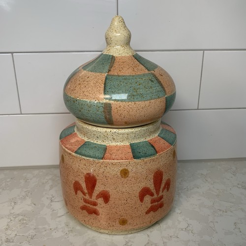 HORCHOW ITALY Medici Canister Cookie Jar Ceramic Hand Painted 11” Tall
