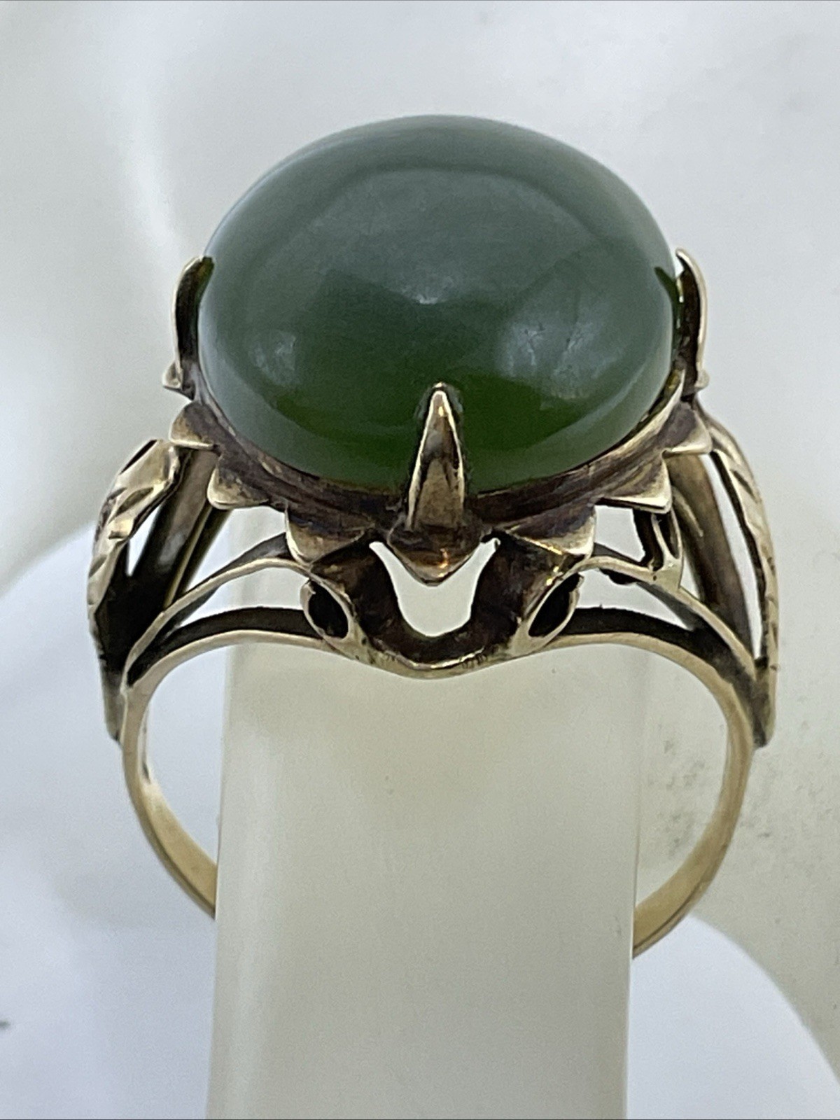 ANTIQUE HANDMADE Solid 12K Yellow Gold Green Jade… - image 6