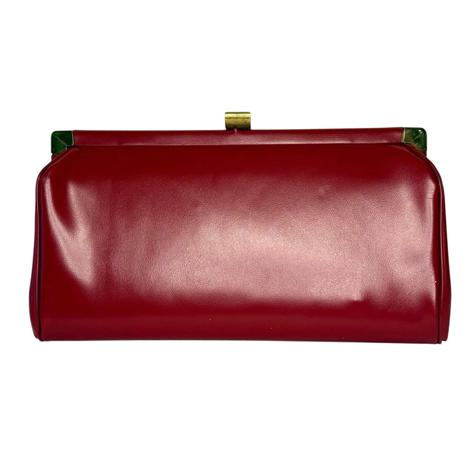 Bolsa de noite de couro vintage década de 1960 | alça deslizante de latão vermelho - Imagem 2 de 4
