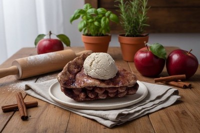 Faux Apple Pie Slice with Scoop Ice Cream - Primitive Farmhouse Kitchen Decor
