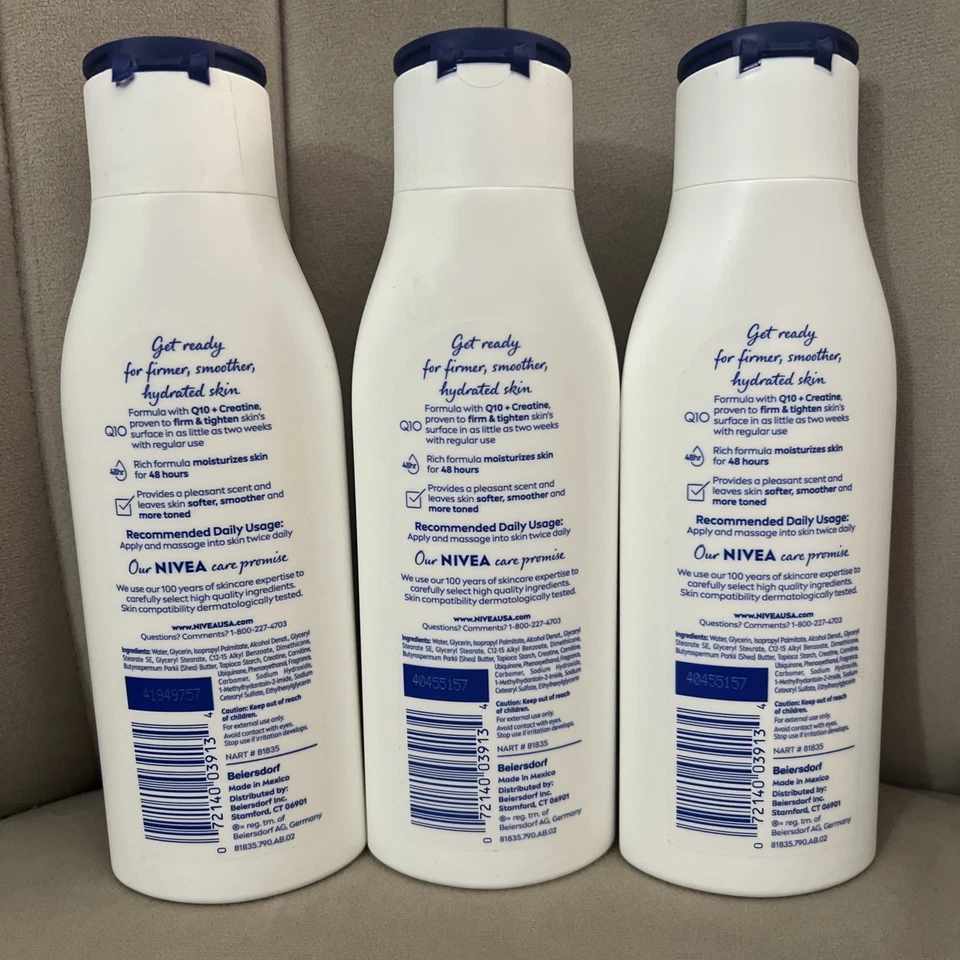 Loción hidratante transparente reafirmante para la piel 3 Nivea con Q10 y creatina 8,4 fl oz cada una Foto 2 de 2