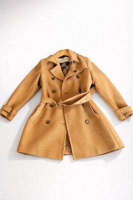 Authentic Burberry Brit Camel Wool Trench Coat Double Breasted Belted Women s
