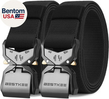 Tactical Belt for Men 2-Pack, Military Style Stretch Nylon Work Hiking Belts, 1.
